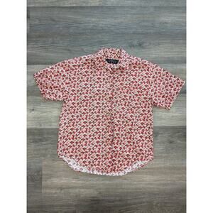 Vintage Chaus Sport Red Floral Button Up Short Sleeve Shirt Women's Size M 90s
